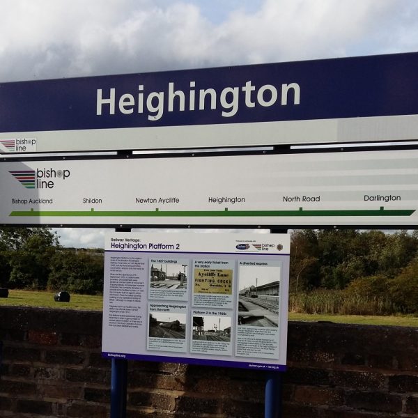 Interpretation board at Heighington station