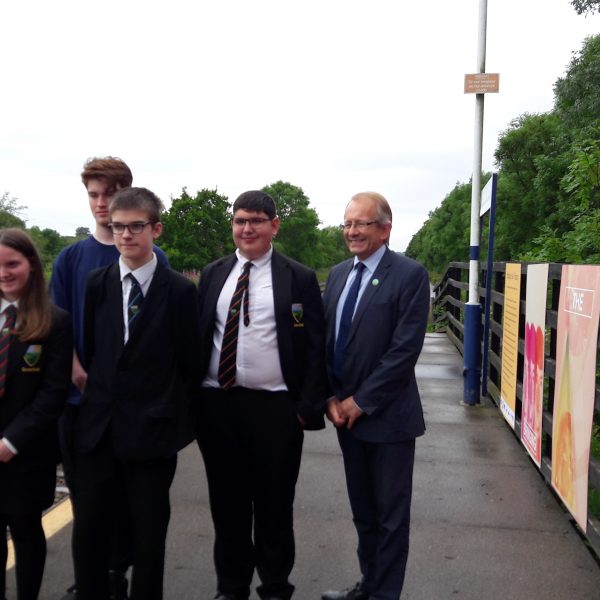Students with Bring the Funny - Artwork at Newton Aycliffe