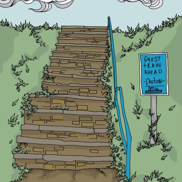 illustration of a set of steps on a grassy verge