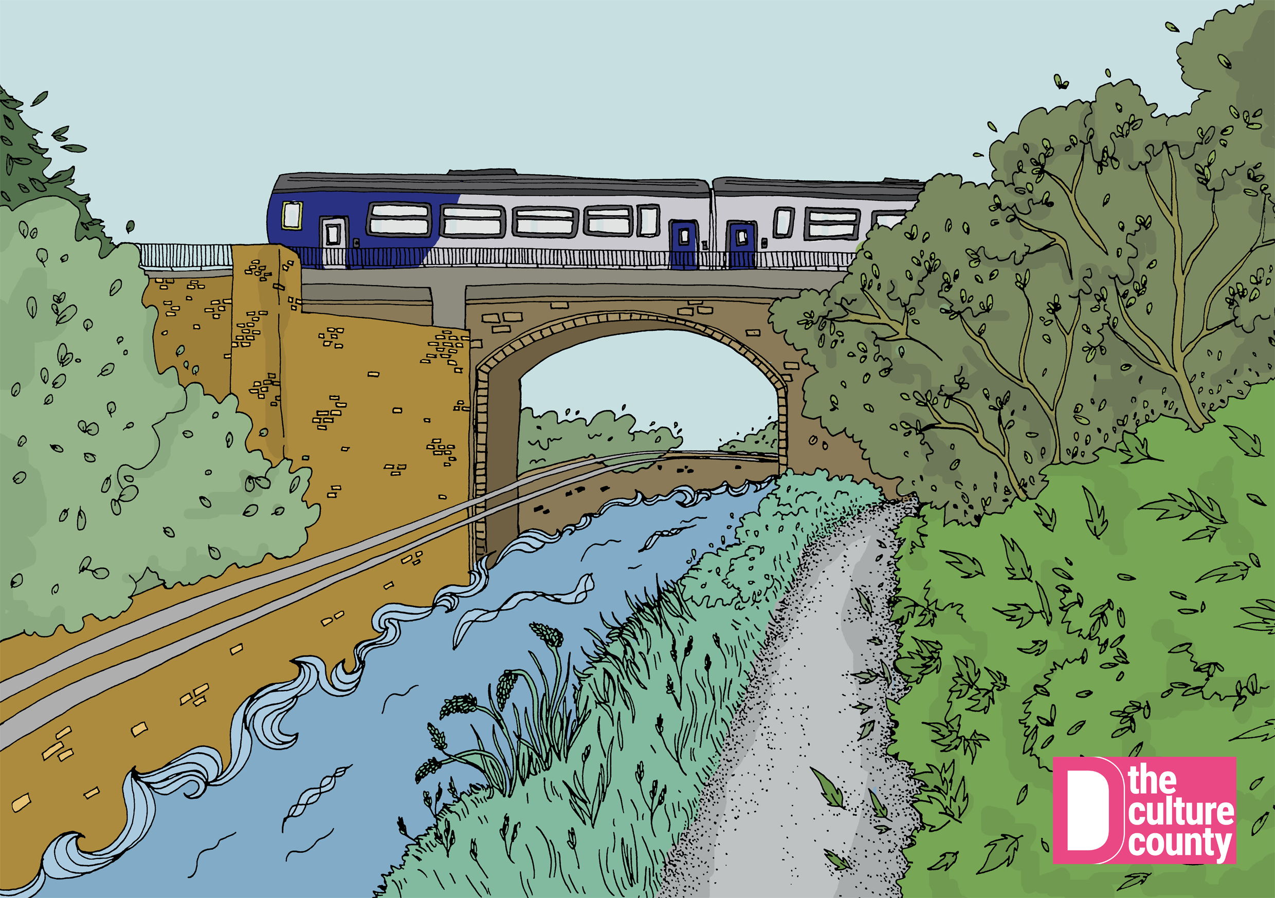 illustration of a train travelling over Skerne Bridge