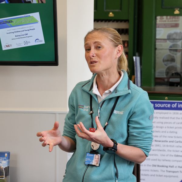Jess Young talking about Bishop Line Rail Safety programme