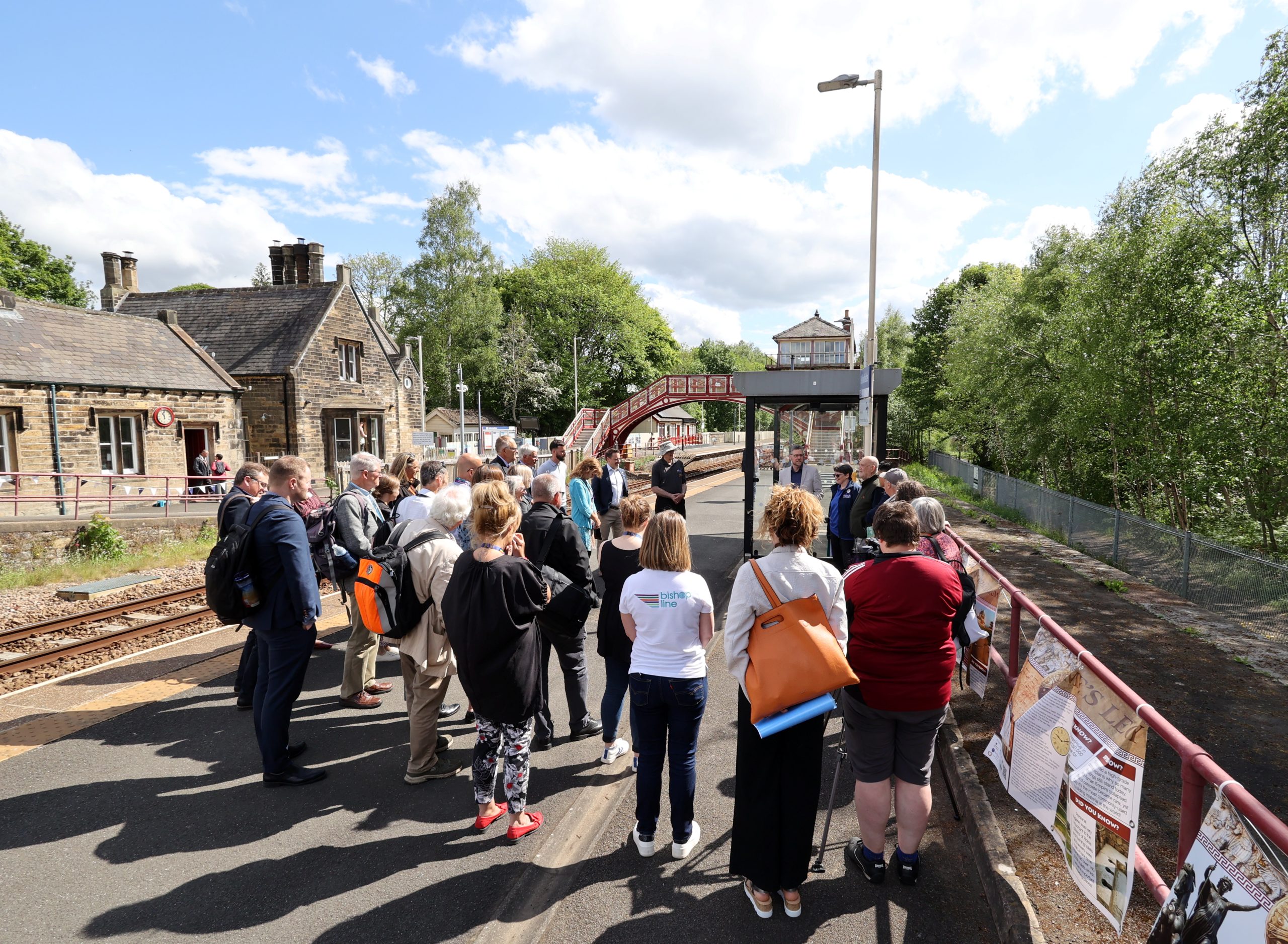 Guests being welcomed to Haltwhistle Station