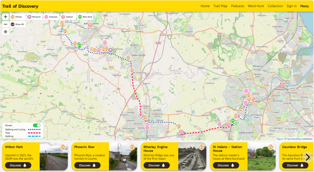 image of a map of the new walking and cycling trail along the Stockton & Darlington Railway route.